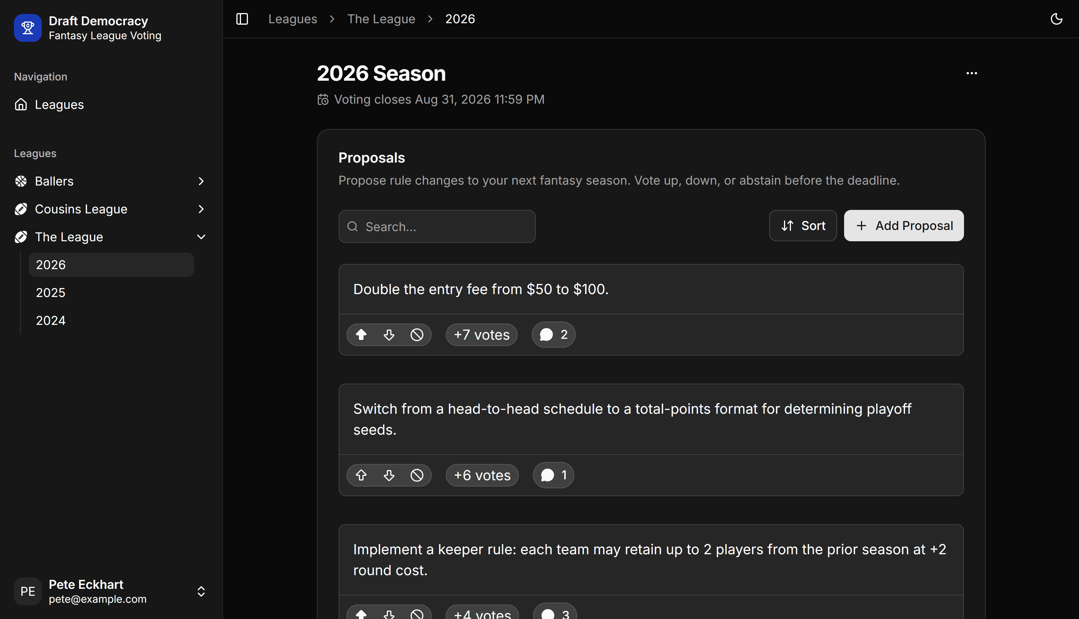 Draft Democracy app — proposals dashboard