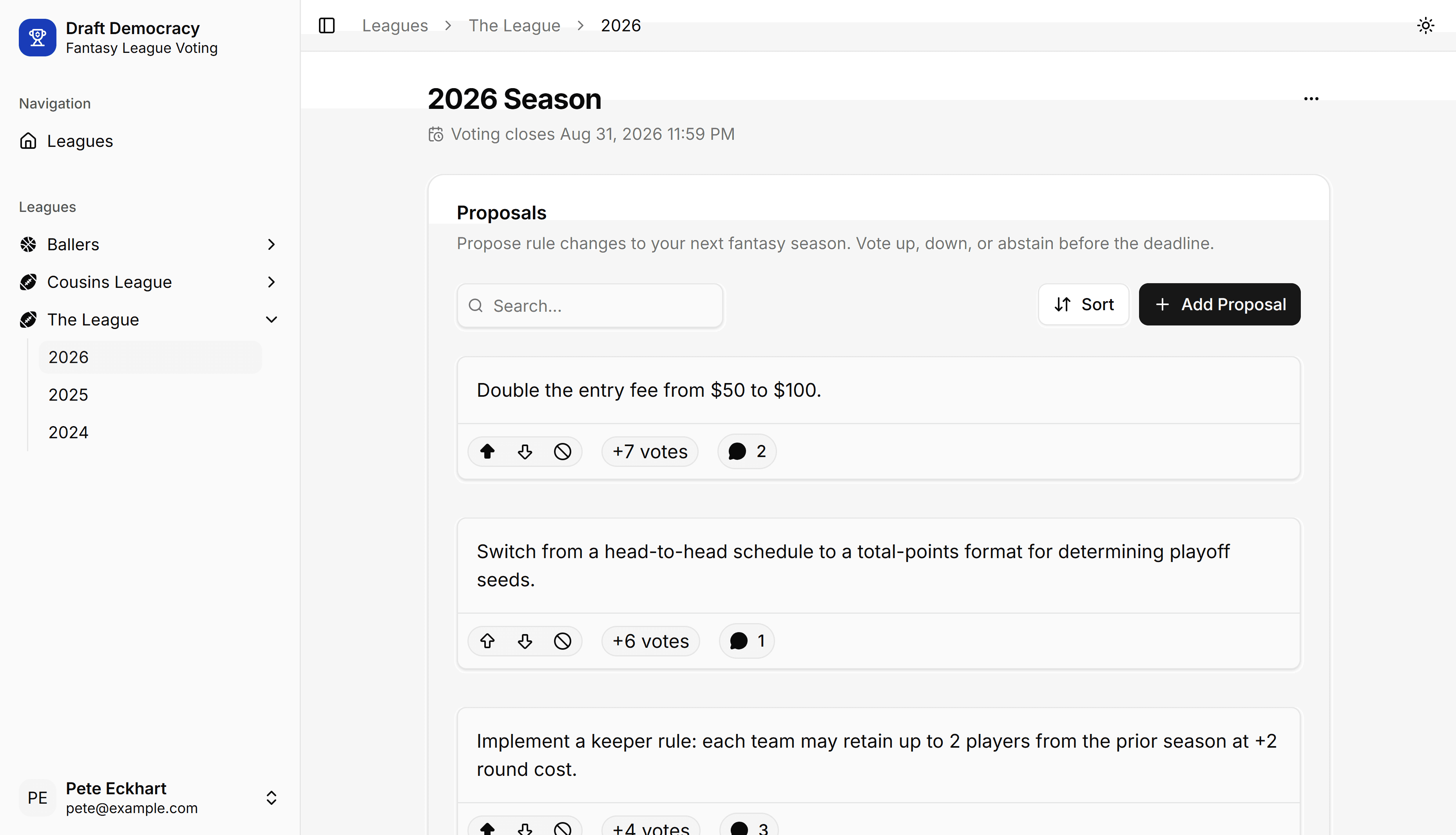 Draft Democracy app — proposals dashboard