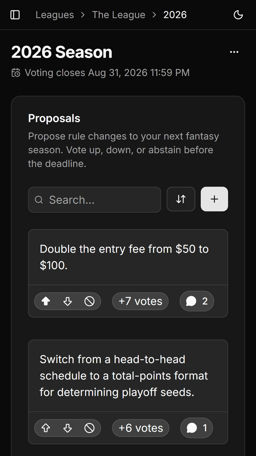 Draft Democracy app — proposals dashboard